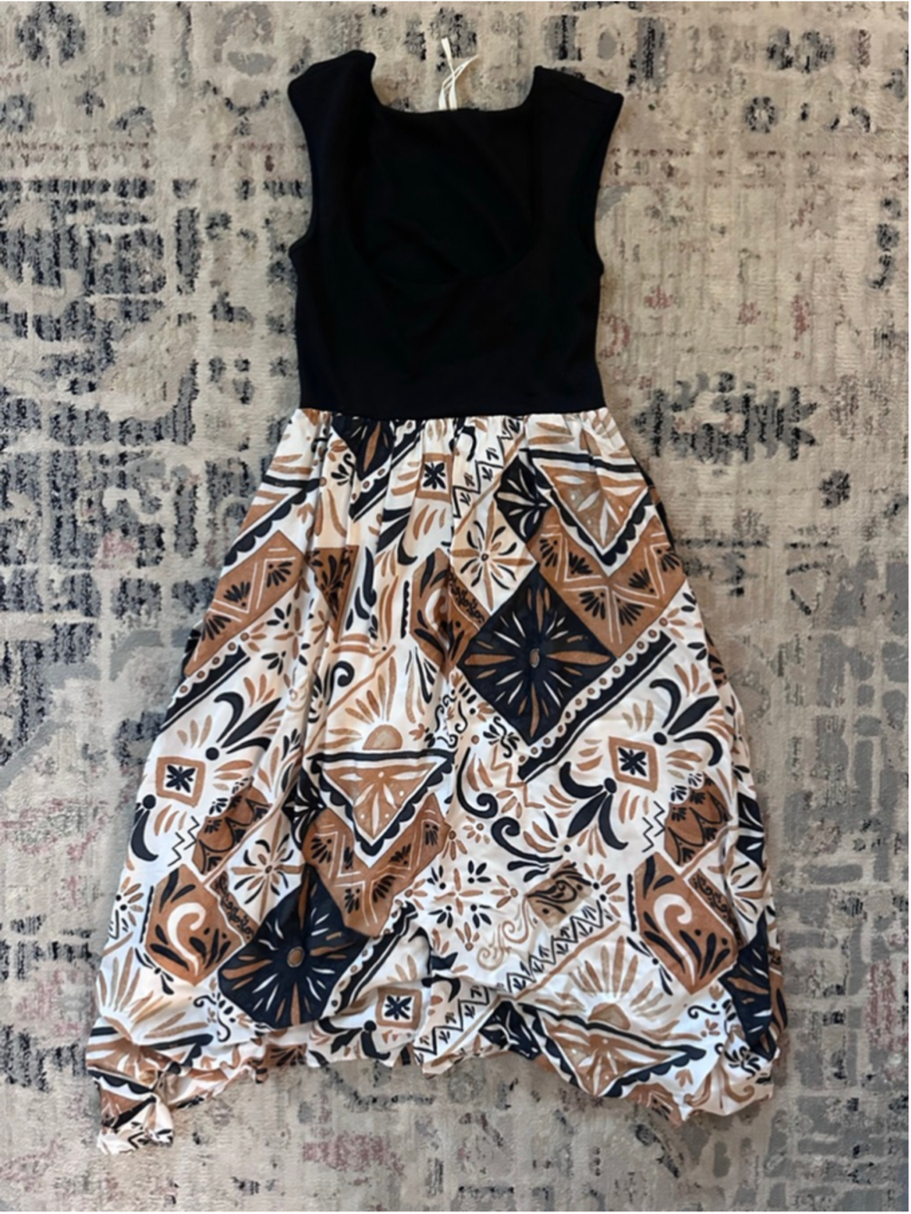 Women's Anthropologie XSP Black Brown Patterned Midi Dress